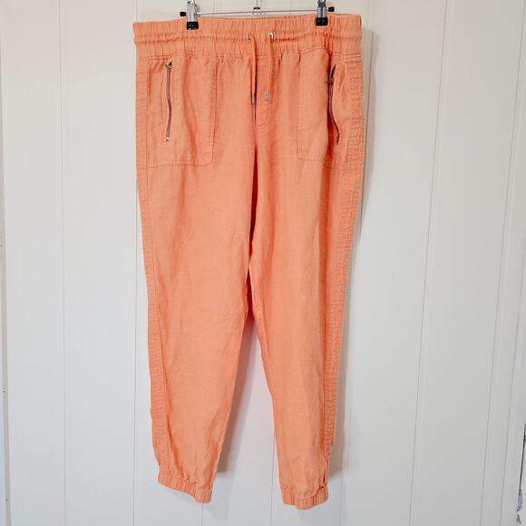 Athleta Cabo Linen Jogger Peach Lightweight Drawstring Size 16 - Picture 1 of 11